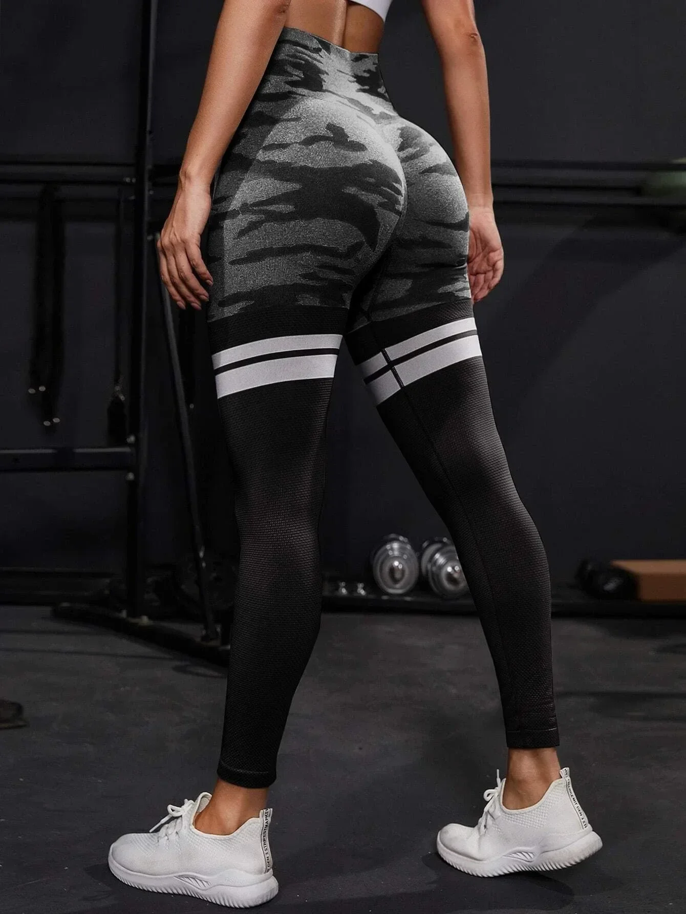 Striped Camo Leggings Women Seamless Knit Tights High Waist Hip Liftting Workout Running Fashion Slim Yoga Fitness Yoga Pants