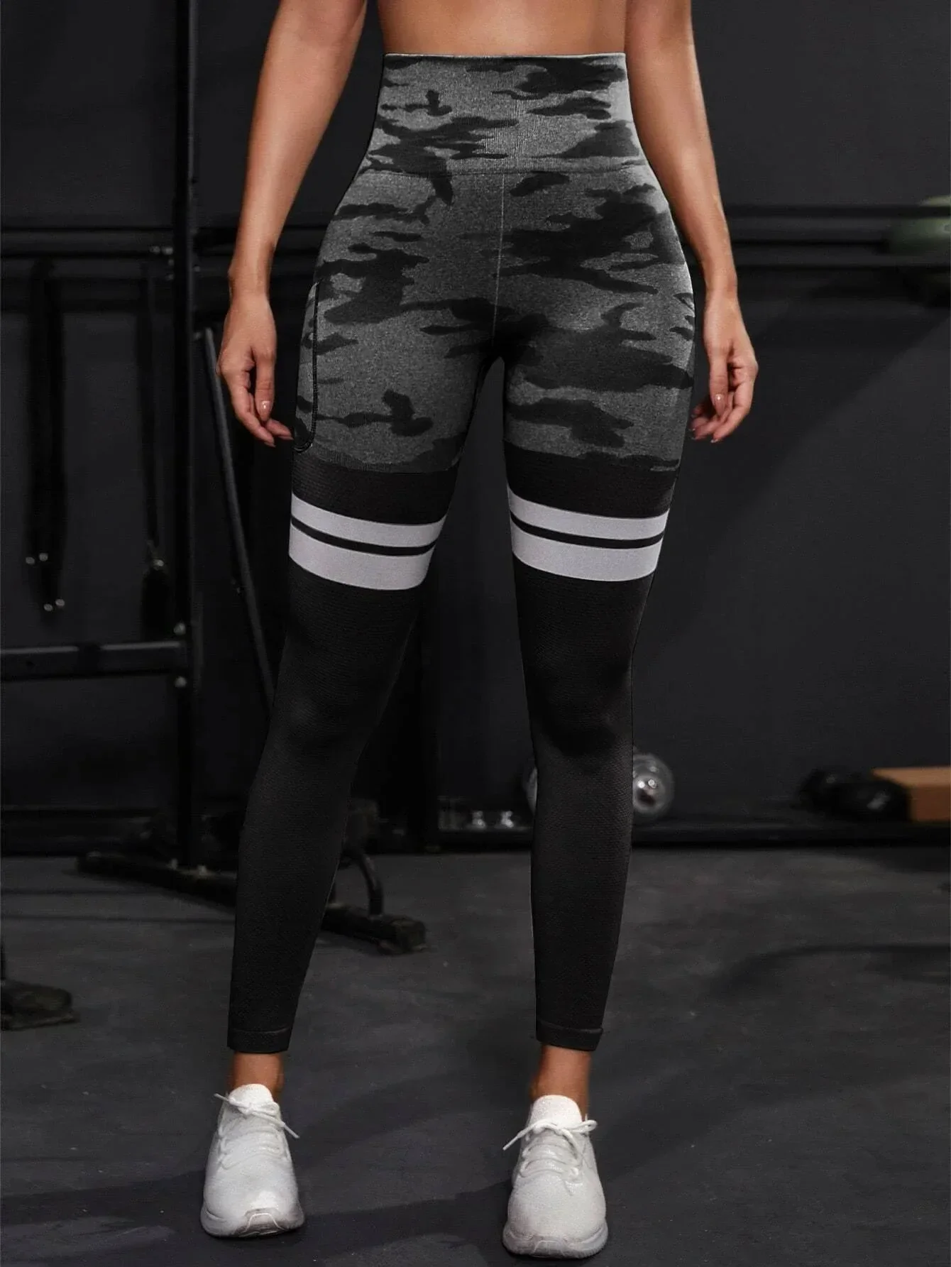 Striped Camo Leggings Women Seamless Knit Tights High Waist Hip Liftting Workout Running Fashion Slim Yoga Fitness Yoga Pants