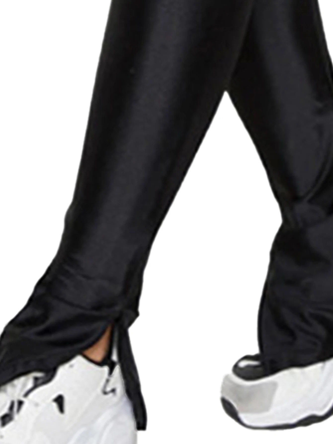 New Fashion Side Slit Glossy Leggings Women's High Stretch Solid Color Slim Legs High Waist Tight Black Nine-point Pants Women