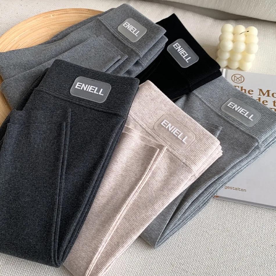 New Autumn Winter Kint Fleece Leggings Women's High Waist Black Outwear Tall Female Warm Thick Velvet Leggings for Women Pants