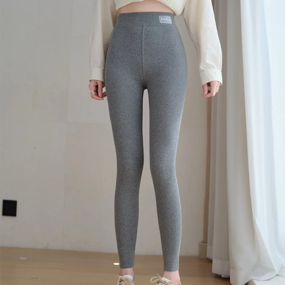 New Autumn Winter Kint Fleece Leggings Women's High Waist Black Outwear Tall Female Warm Thick Velvet Leggings for Women Pants