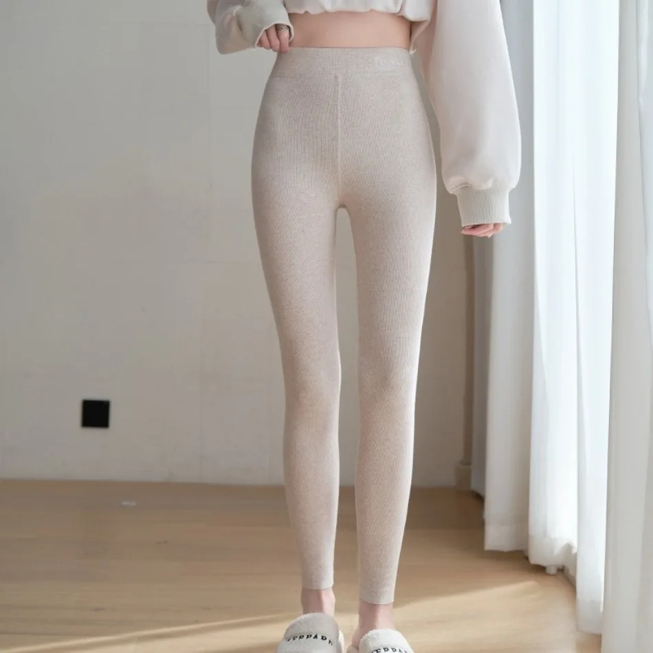 New Autumn Winter Kint Fleece Leggings Women's High Waist Black Outwear Tall Female Warm Thick Velvet Leggings for Women Pants