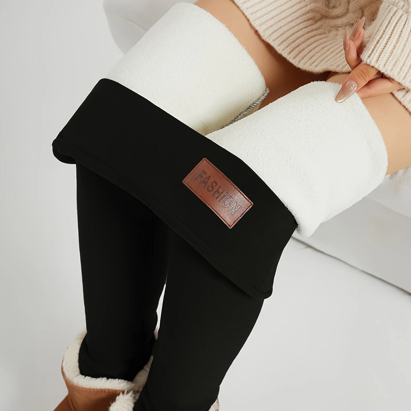 Winter Ultra Thick Imitation Lamb Cashmere Artificial Velvet Leggings Women Plush Thickened High Waisted Long Warm Pants