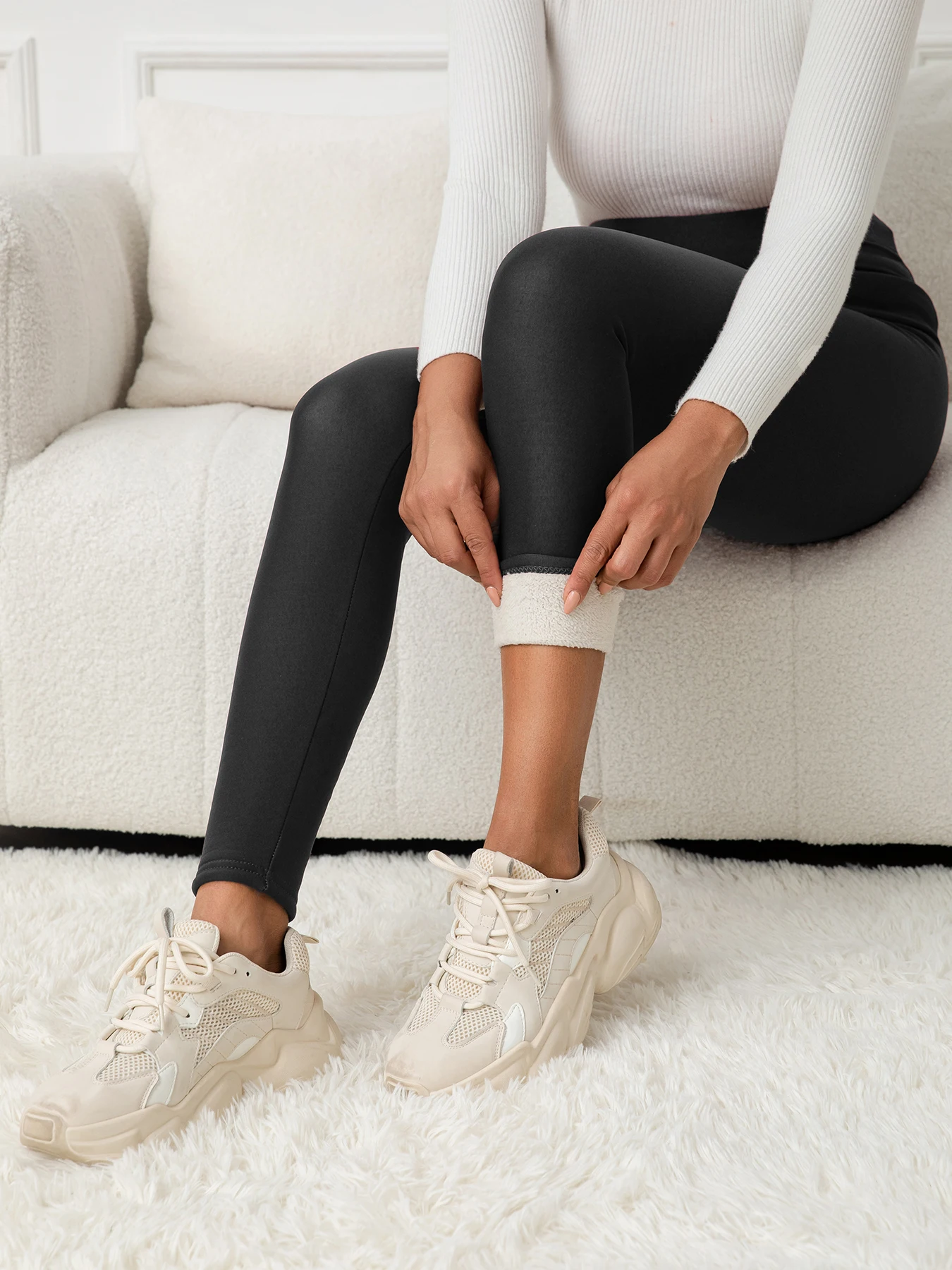 Winter Ultra Thick Imitation Lamb Cashmere Artificial Velvet Leggings Women Plush Thickened High Waisted Long Warm Pants