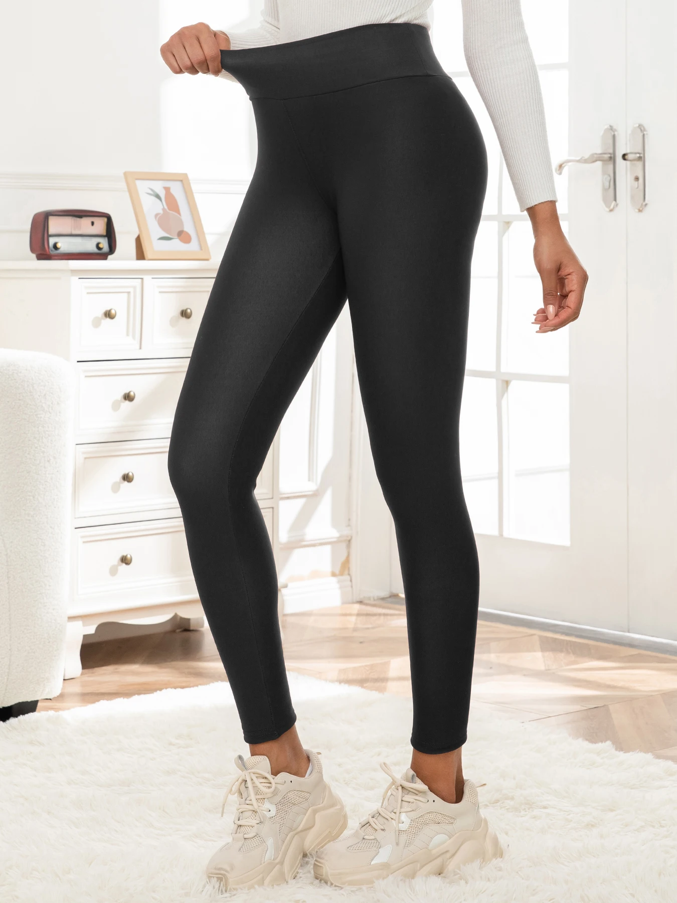Winter Ultra Thick Imitation Lamb Cashmere Artificial Velvet Leggings Women Plush Thickened High Waisted Long Warm Pants