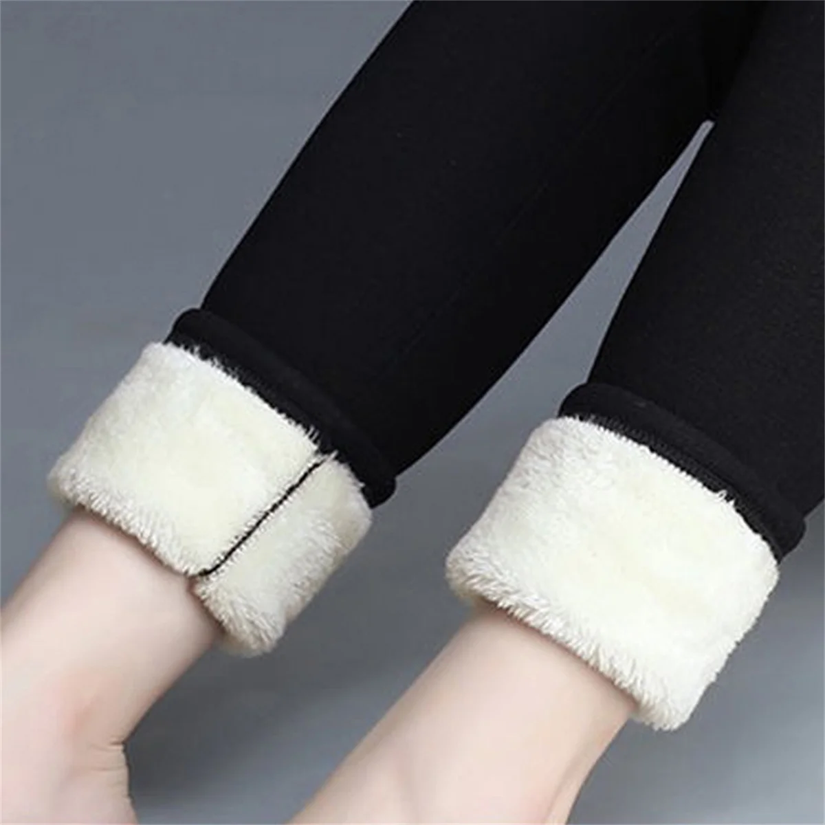 Embroidered Thick Fleece Leggings Women Thermal Pants High Waist Elastic Solid Color Slim Winter Seamless Casual Tights Leggings