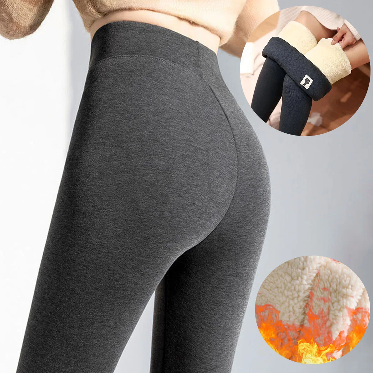 Embroidered Thick Fleece Leggings Women Thermal Pants High Waist Elastic Solid Color Slim Winter Seamless Casual Tights Leggings
