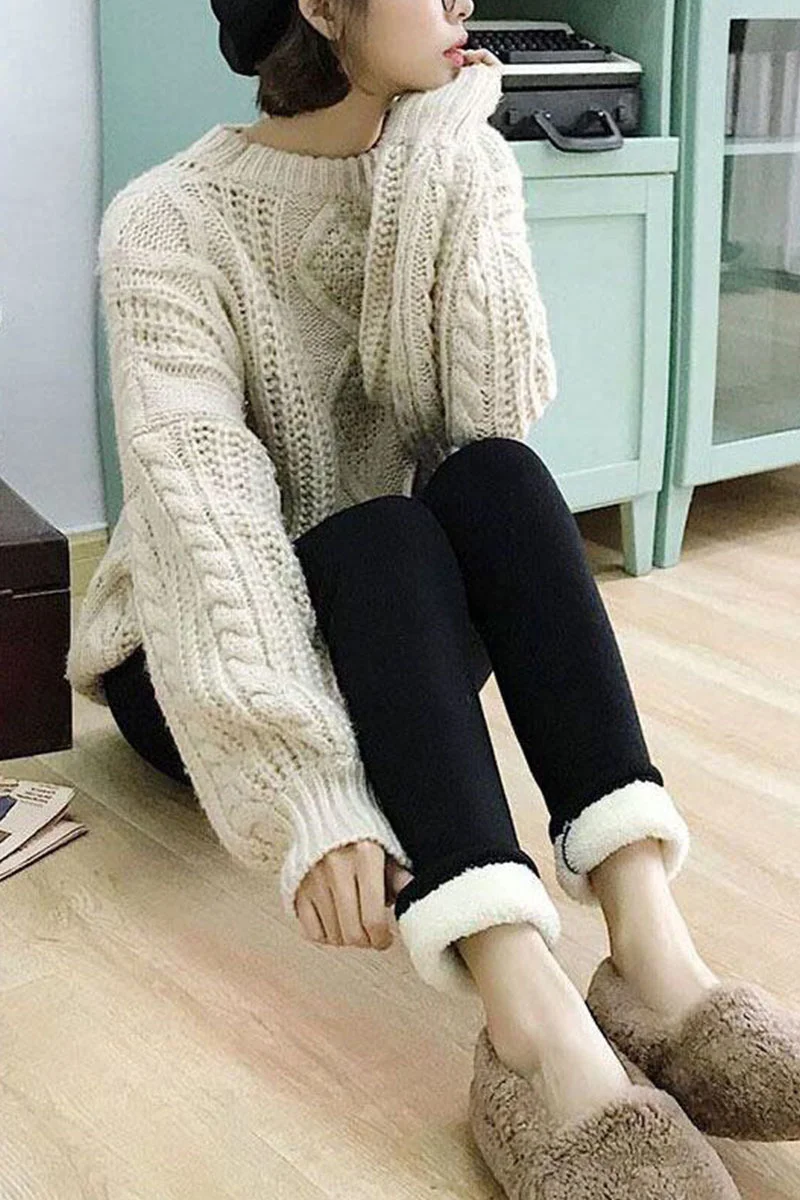 Embroidered Thick Fleece Leggings Women Thermal Pants High Waist Elastic Solid Color Slim Winter Seamless Casual Tights Leggings