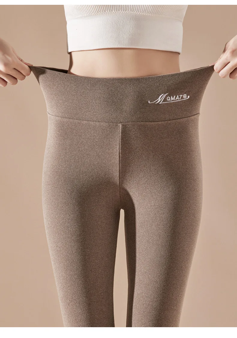BIVIGAOS Embroidered High Waist Self-Heating Leggings Women Fall Winter Thermal Long Johns DE Velvet Double Sided Fleece Legging