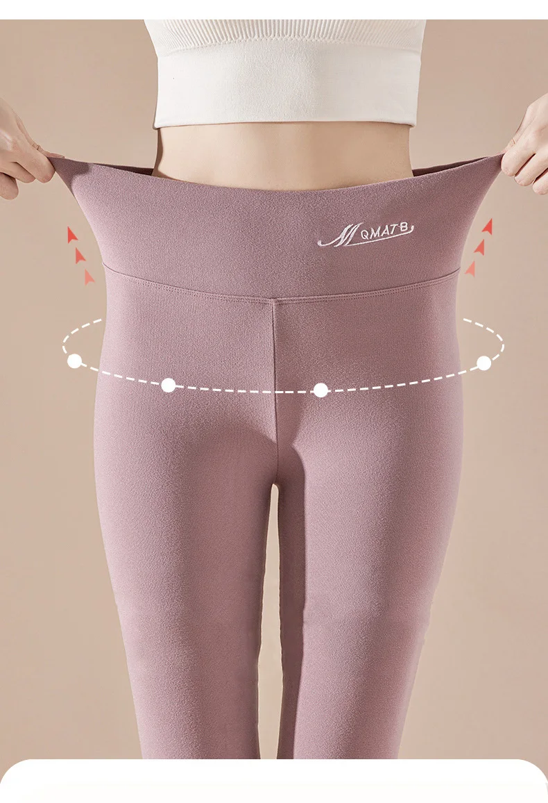 BIVIGAOS Embroidered High Waist Self-Heating Leggings Women Fall Winter Thermal Long Johns DE Velvet Double Sided Fleece Legging