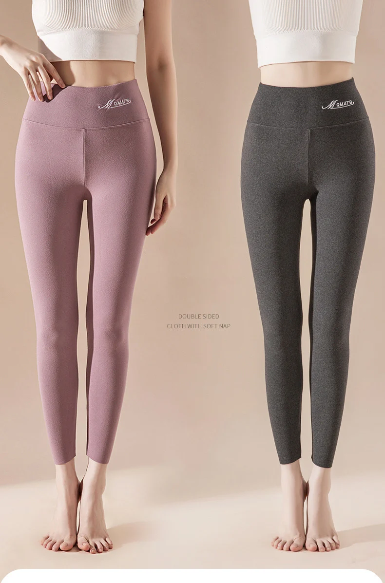 BIVIGAOS Embroidered High Waist Self-Heating Leggings Women Fall Winter Thermal Long Johns DE Velvet Double Sided Fleece Legging