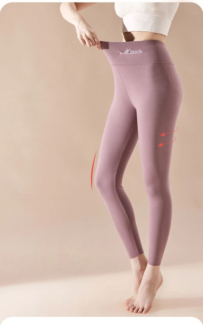 BIVIGAOS Embroidered High Waist Self-Heating Leggings Women Fall Winter Thermal Long Johns DE Velvet Double Sided Fleece Legging