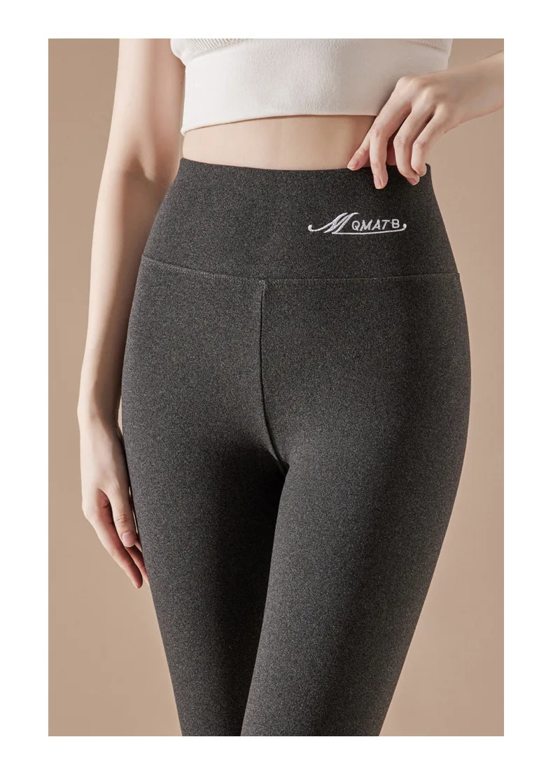 BIVIGAOS Embroidered High Waist Self-Heating Leggings Women Fall Winter Thermal Long Johns DE Velvet Double Sided Fleece Legging