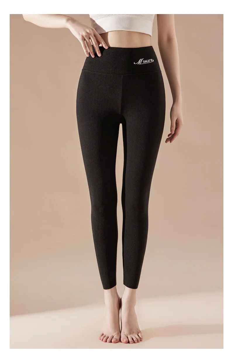 BIVIGAOS Embroidered High Waist Self-Heating Leggings Women Fall Winter Thermal Long Johns DE Velvet Double Sided Fleece Legging