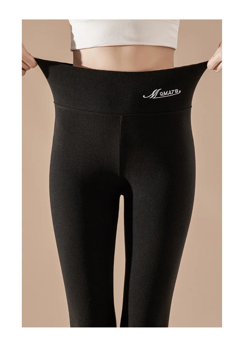 BIVIGAOS Embroidered High Waist Self-Heating Leggings Women Fall Winter Thermal Long Johns DE Velvet Double Sided Fleece Legging