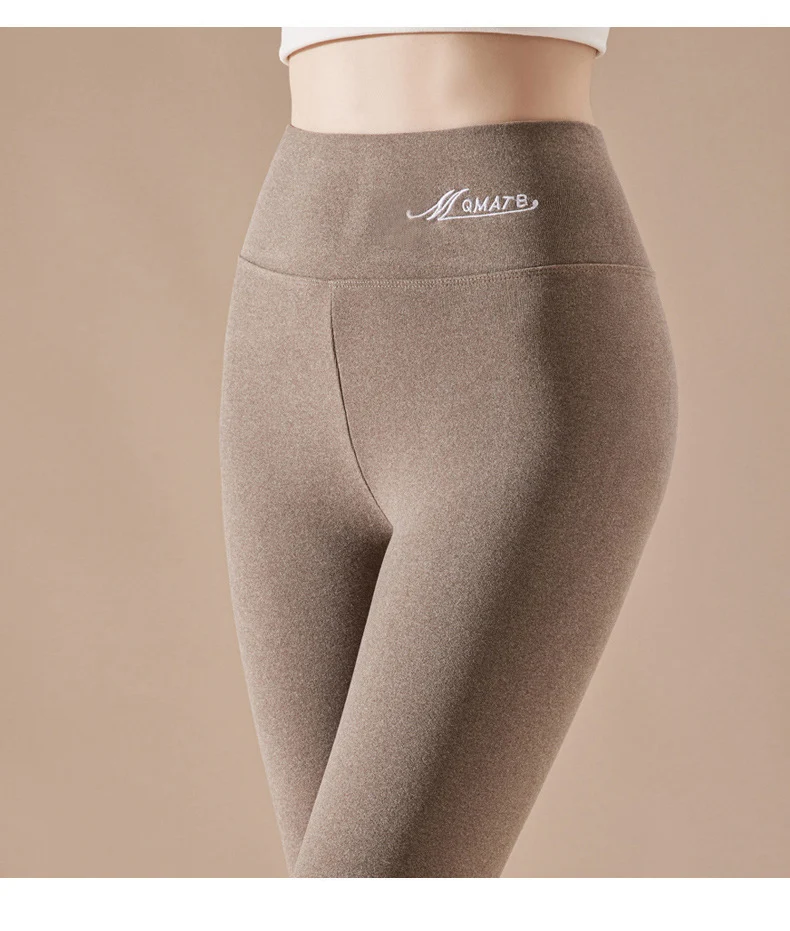 BIVIGAOS Embroidered High Waist Self-Heating Leggings Women Fall Winter Thermal Long Johns DE Velvet Double Sided Fleece Legging