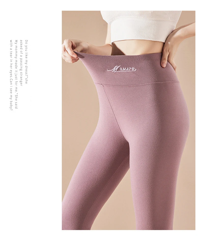 BIVIGAOS Embroidered High Waist Self-Heating Leggings Women Fall Winter Thermal Long Johns DE Velvet Double Sided Fleece Legging