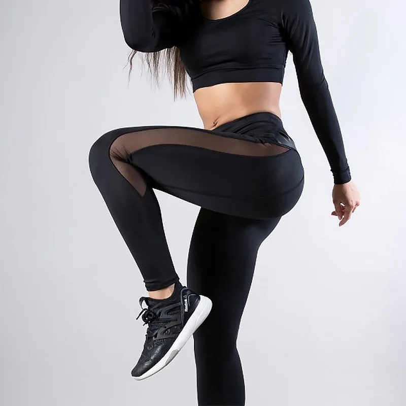 Sports Running Fitness Pants Mesh Breathable Splicing Cropped Pants High Waist Slim Fit Hip Lifting Yoga Pants Women Leggings