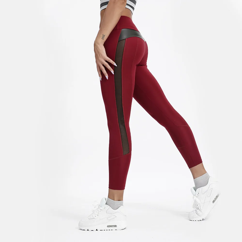 Sports Running Fitness Pants Mesh Breathable Splicing Cropped Pants High Waist Slim Fit Hip Lifting Yoga Pants Women Leggings