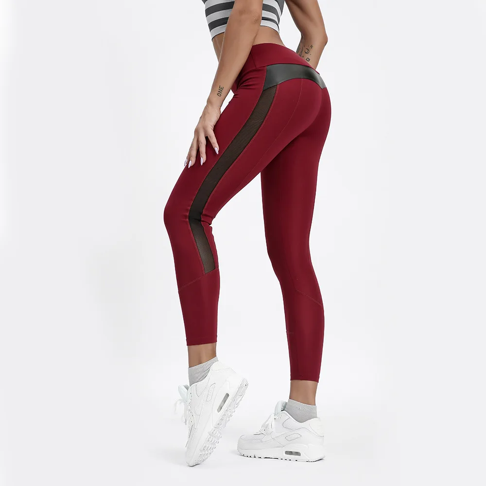 Sports Running Fitness Pants Mesh Breathable Splicing Cropped Pants High Waist Slim Fit Hip Lifting Yoga Pants Women Leggings