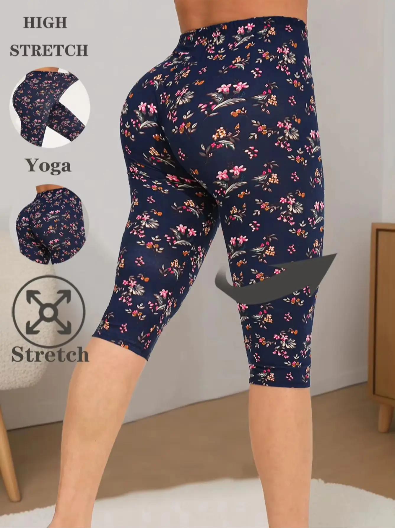 Summer Spring European American Fashion Floral Printing Pattern Tight Pants Suitable for Outdoor Sports Vacation Fitness Exercis