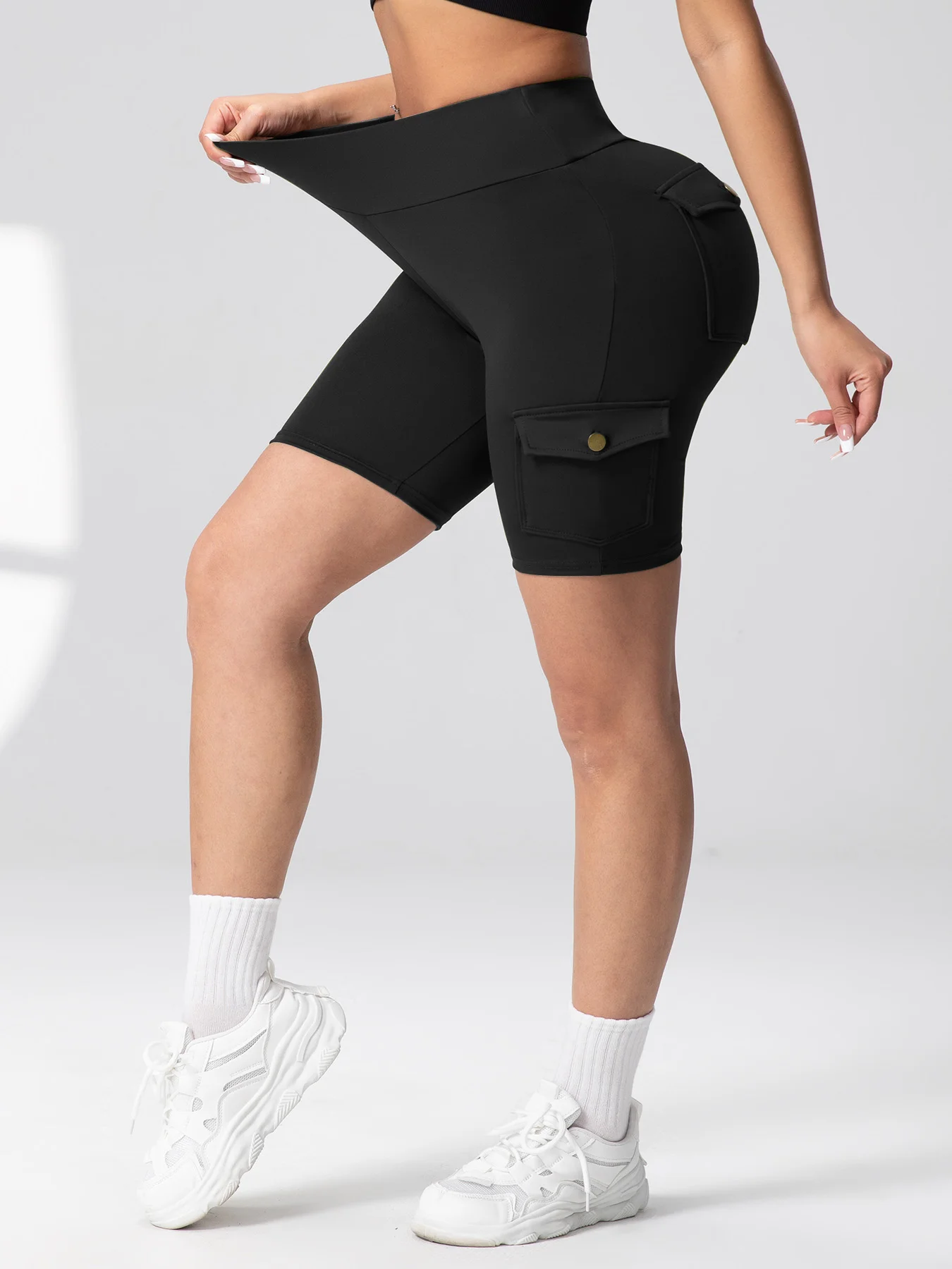 Cargo Style Fitness Pants Women's Sports Tight Leggings With Pocket Stretch High Waist Peach Hip Trousers StreetWear