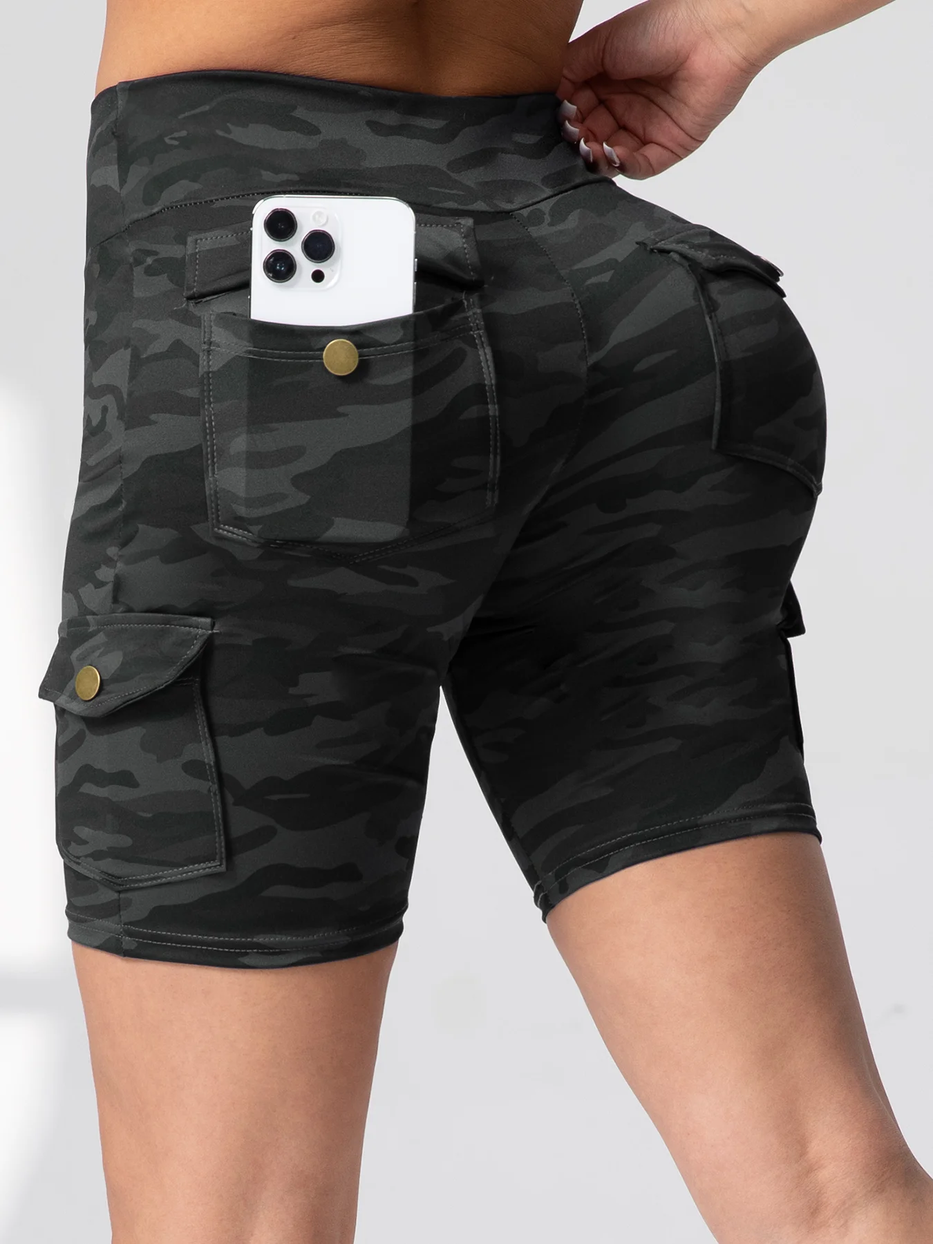 Cargo Style Fitness Pants Women's Sports Tight Leggings With Pocket Stretch High Waist Peach Hip Trousers StreetWear