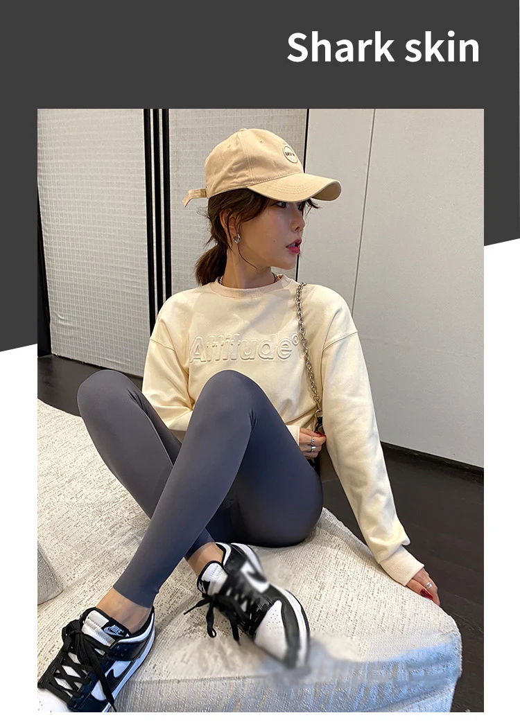 BIVIGAOS Spring New Leisure Shark Leggings Pants Women's Slim Tight-Fitting Elastic High Waist Black Sports Fitness Leggings