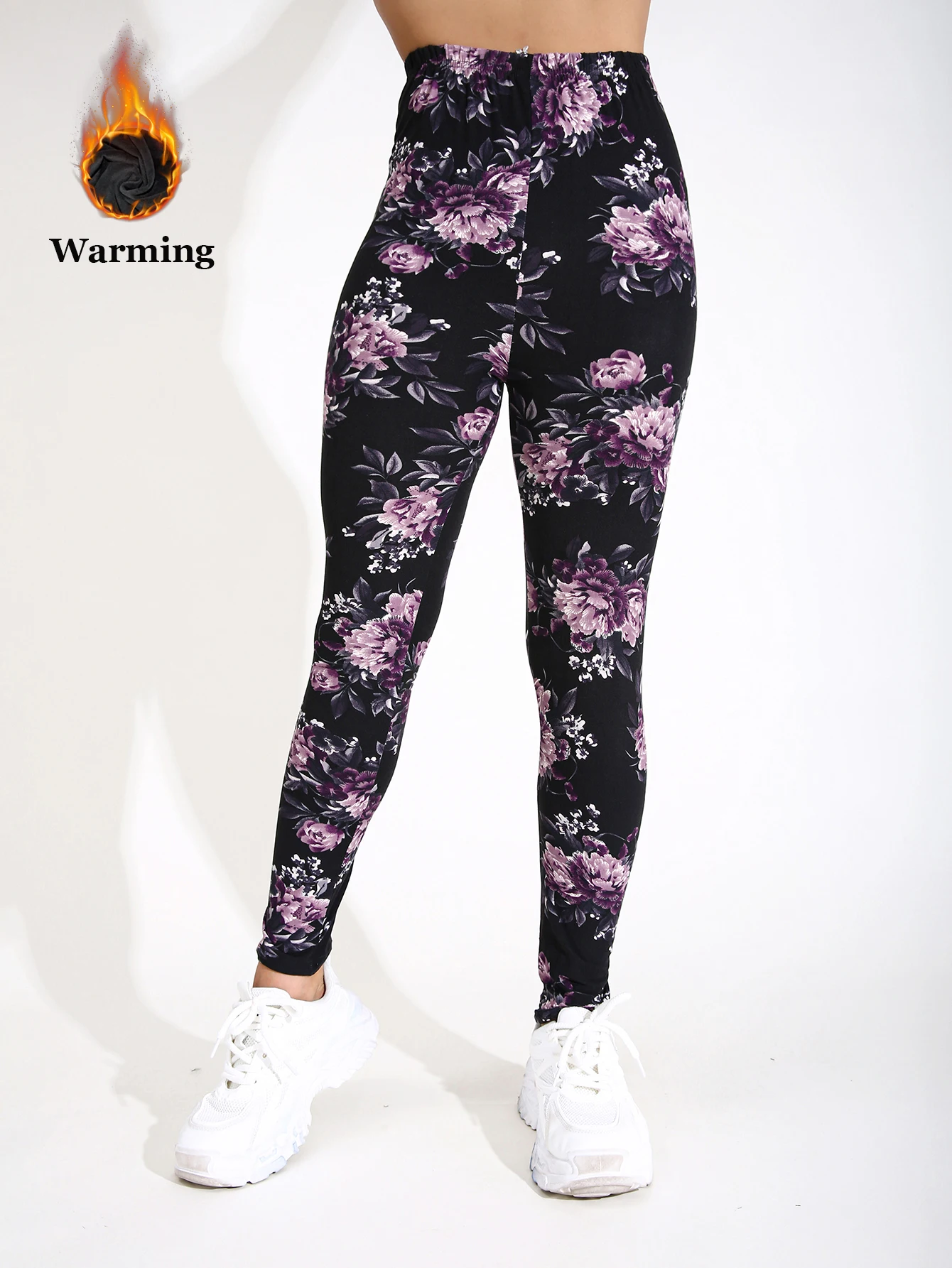 Autumn Winter 1PACK Women's Purple Cherry Blossoms Thick Velvet Sexy Tight Legging Casual Sports Elegant Fitness Yoga Pants