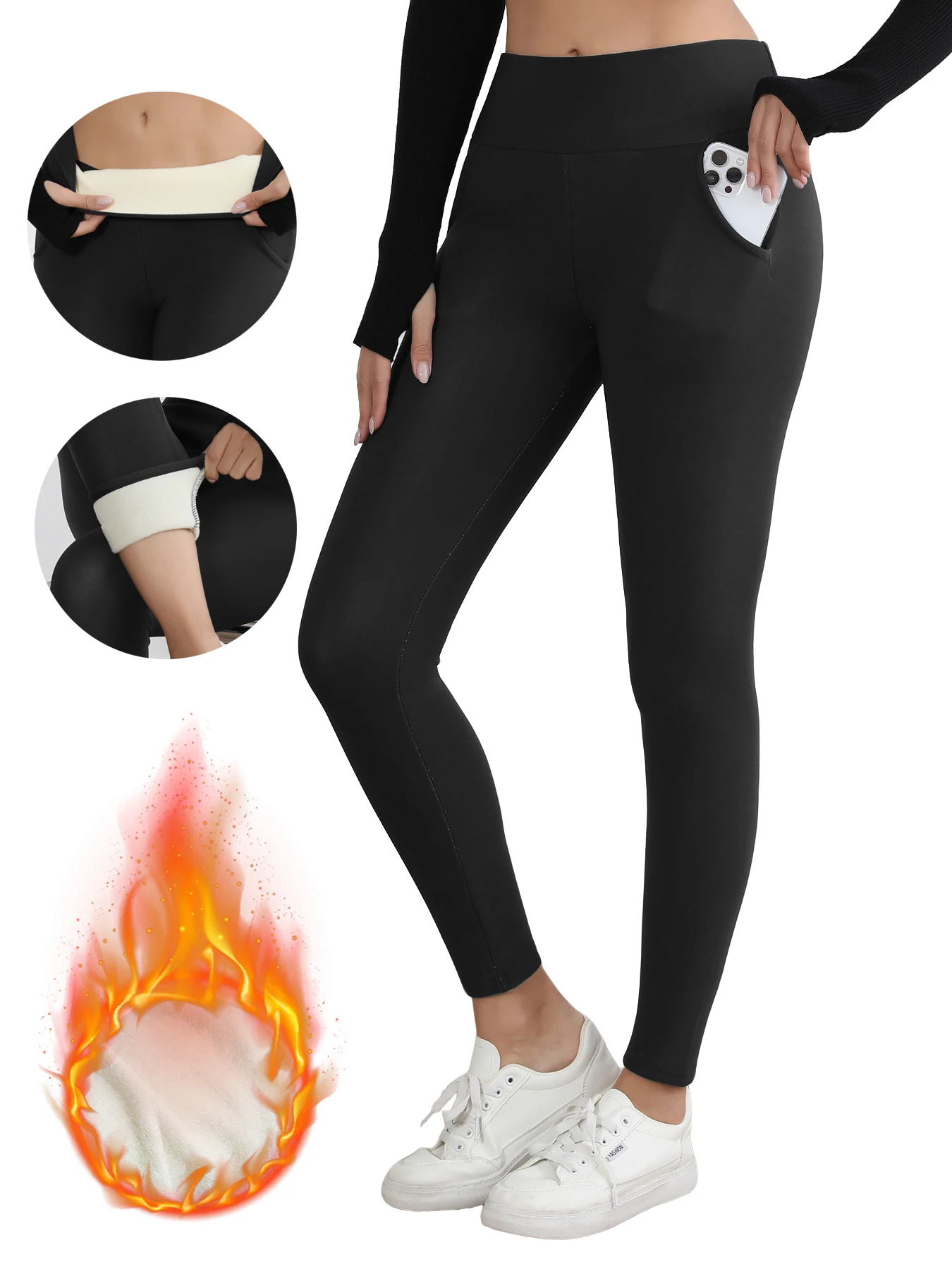 Super Warm Women Velvet Leggings With Pockets Autumn Winter Warm Fleece Tights Prevent Cold Leggings Stretch Leggings
