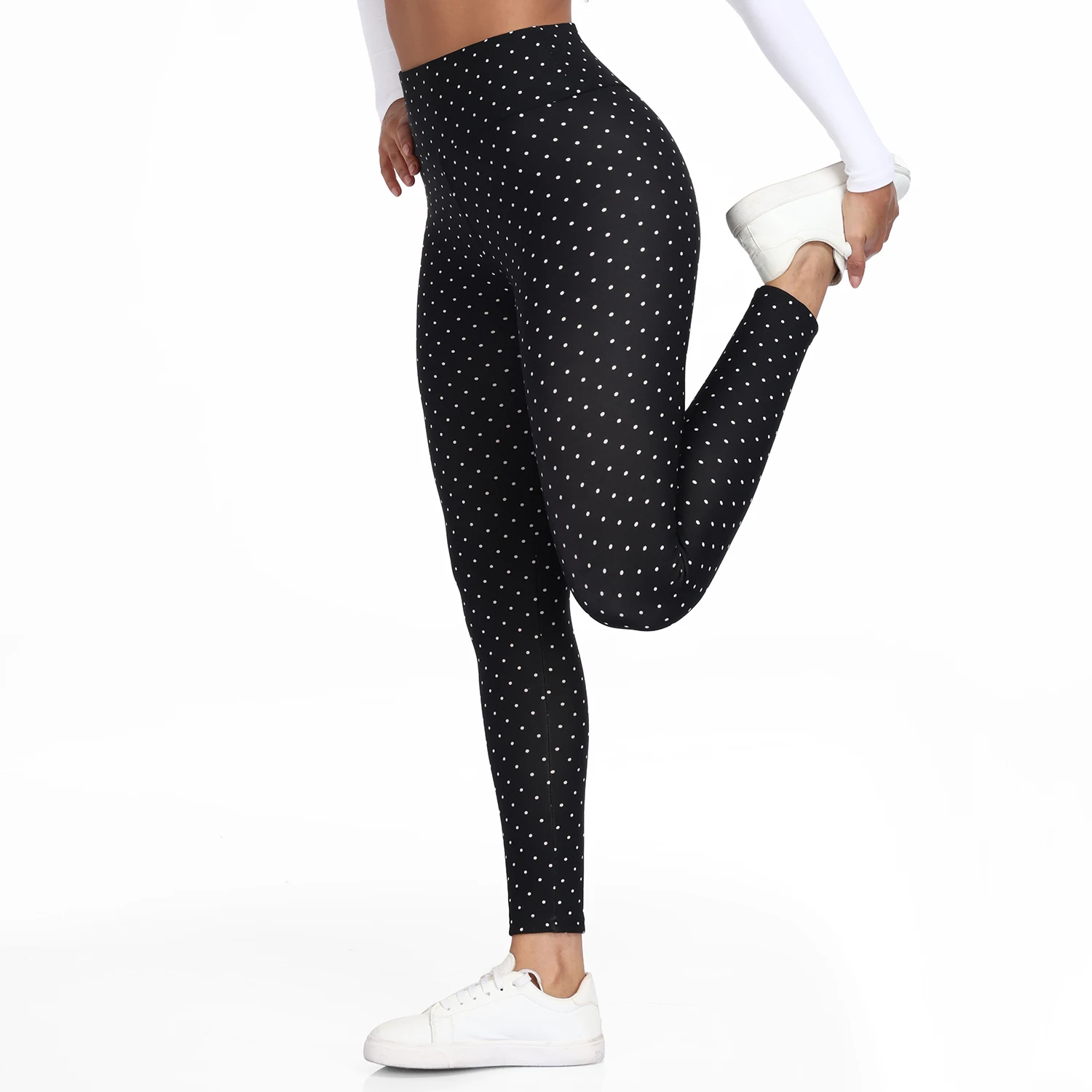 Women Fleece-Lined Dot Print Leggings Autumn Winter High Waisted Thermal Warm Pants Slim Plus Thicken Trousers Street Clothes