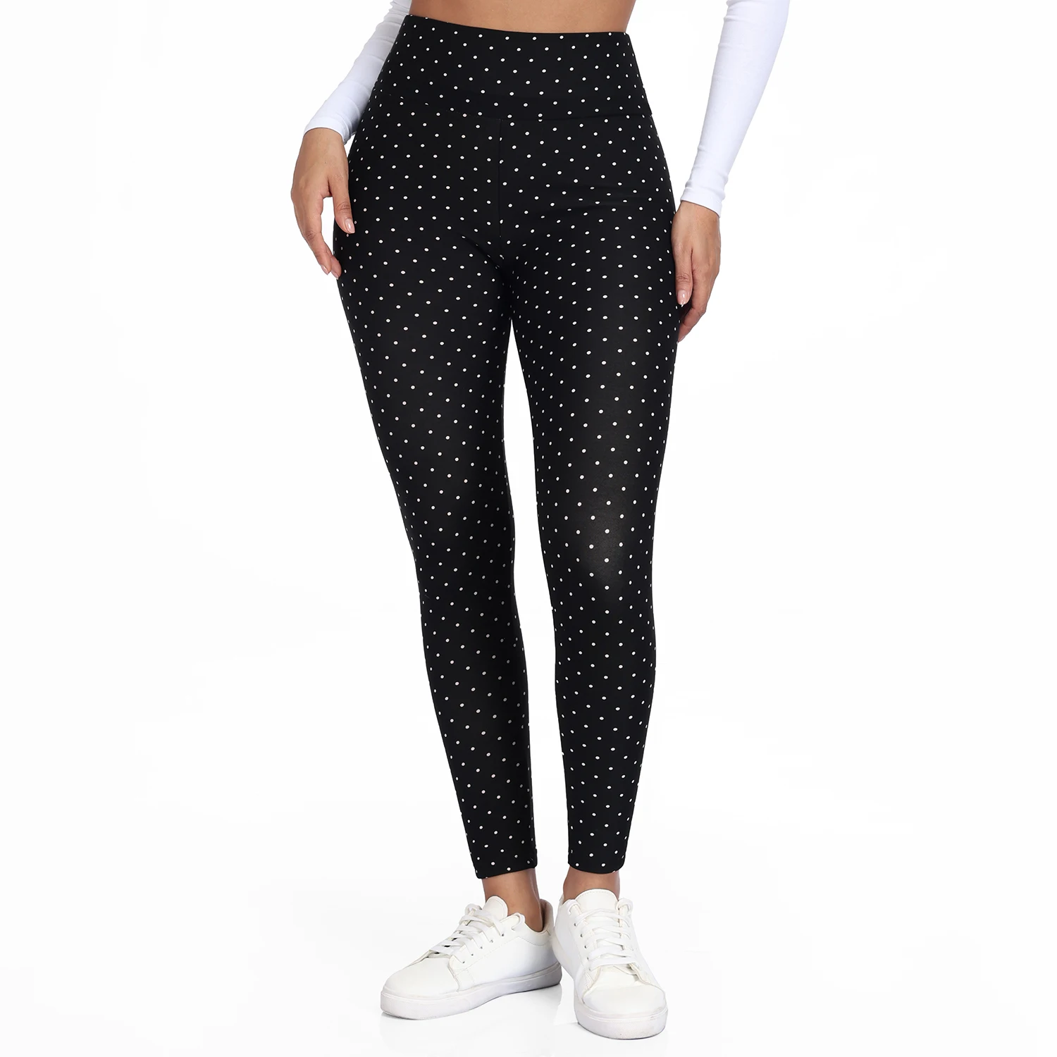 Women Fleece-Lined Dot Print Leggings Autumn Winter High Waisted Thermal Warm Pants Slim Plus Thicken Trousers Street Clothes