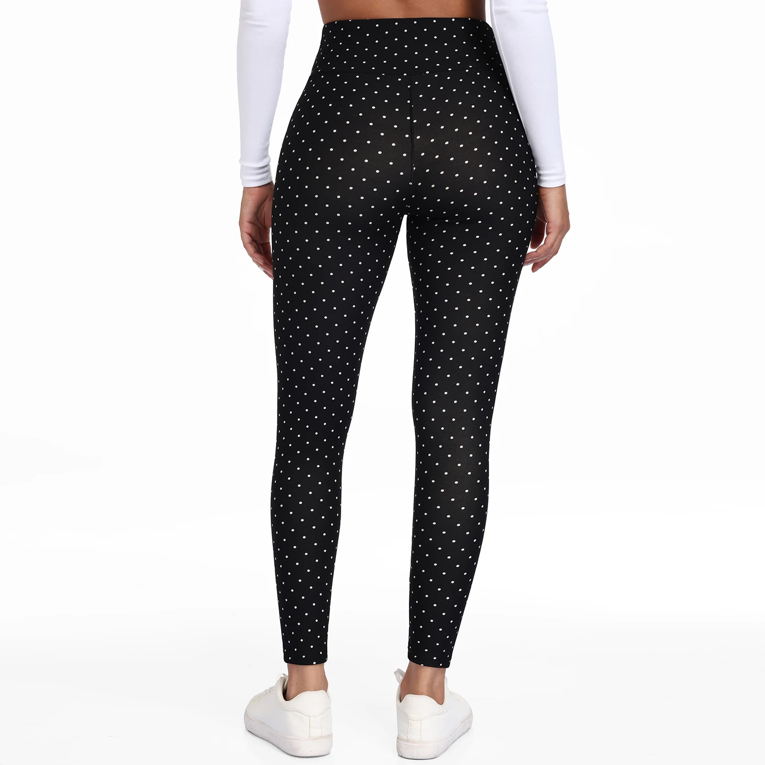 Women Fleece-Lined Dot Print Leggings Autumn Winter High Waisted Thermal Warm Pants Slim Plus Thicken Trousers Street Clothes