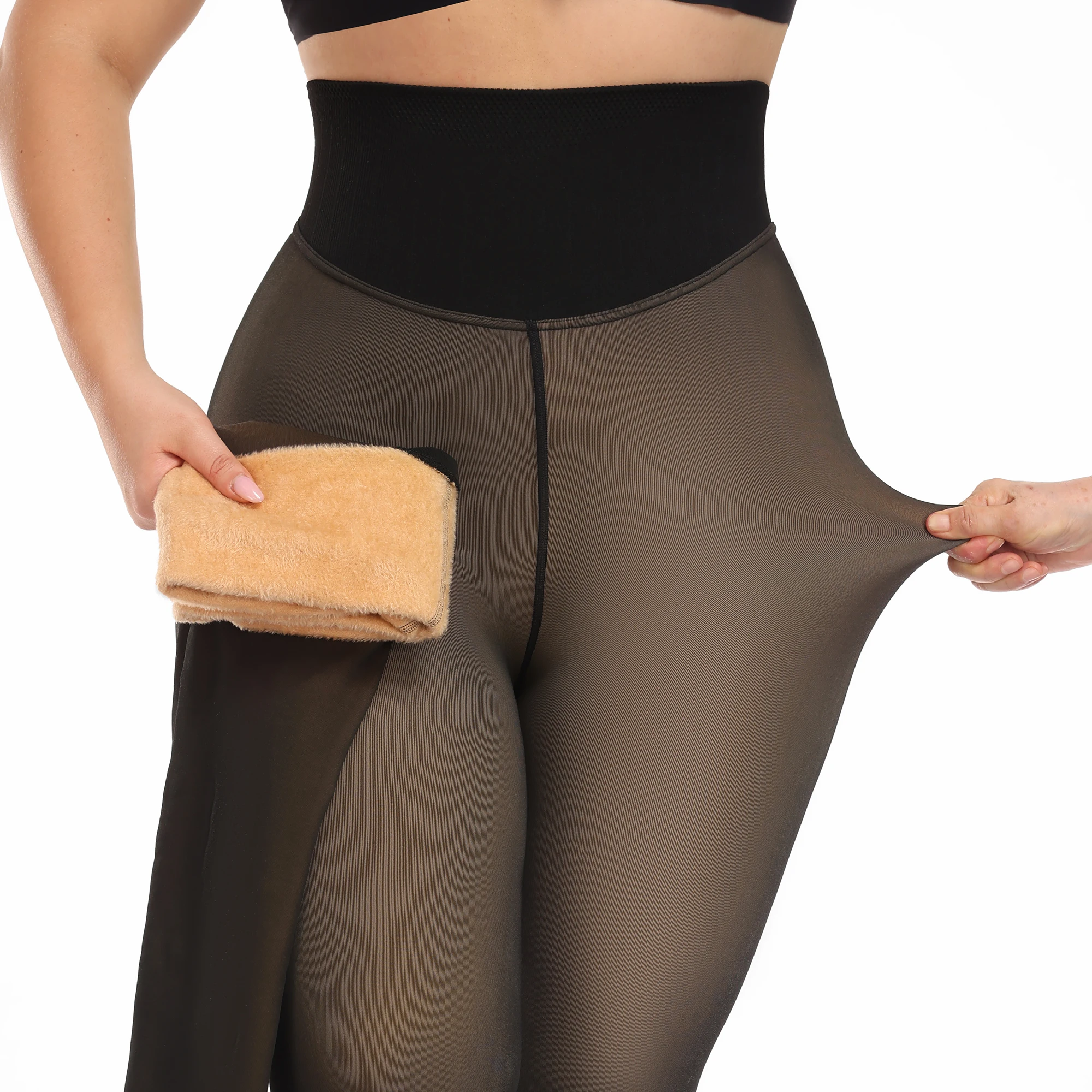 Woman Thermal Tights Sexy Translucent Fleece Leggings Pantyhose Slim Winter Warm Thick Velvet Stockings Female Streetwear Pant