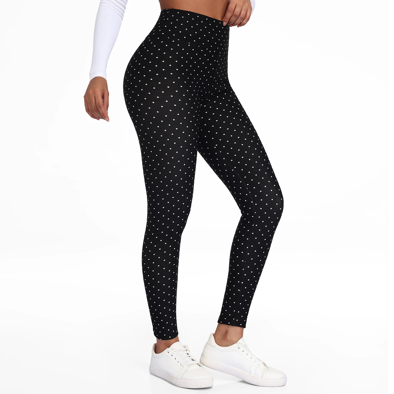Women Dot Print Fleece Leggings High Waist Thermal Winter Warm Tights Solid Stretchy Casual Pants Female Streetwear Jogger