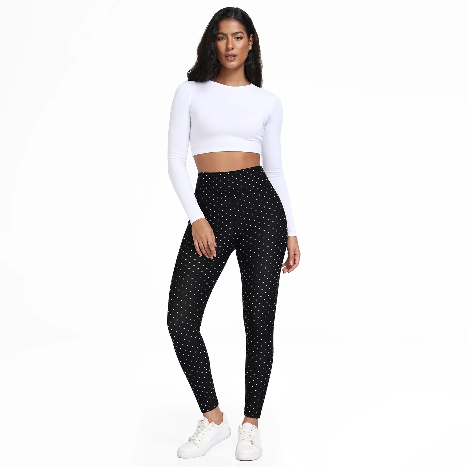 Women Dot Print Fleece Leggings High Waist Thermal Winter Warm Tights Solid Stretchy Casual Pants Female Streetwear Jogger