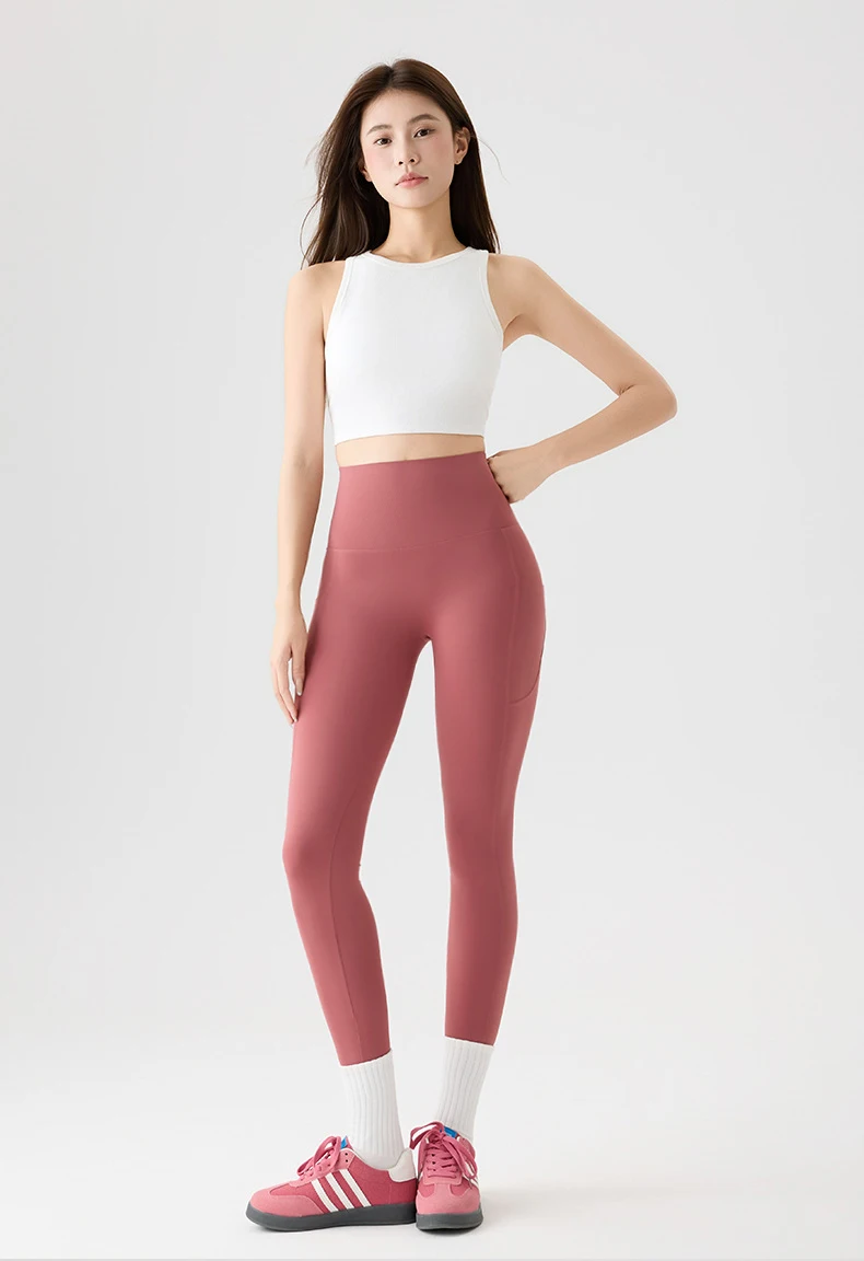 BIVIGAOS Spring Autumn Double Side Pocket Sharkskin Leggings Women Tight Elastic High Waist Sports Fitness Running Leggings