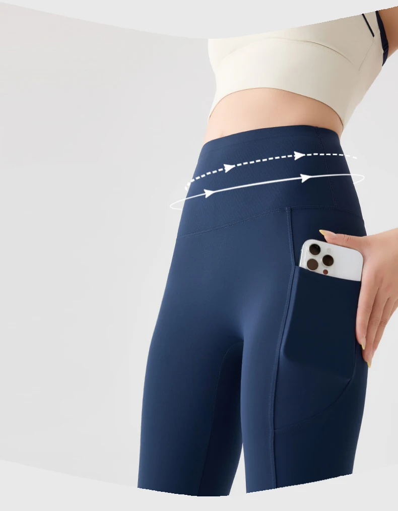 BIVIGAOS Spring Autumn Double Side Pocket Sharkskin Leggings Women Tight Elastic High Waist Sports Fitness Running Leggings