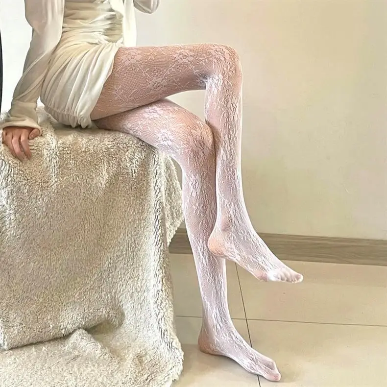Lolita Tights Retro Rose Vine Mesh Socks Sexy Lace Fishnet Socks Thin Pantyhose Hollowed Out Breathable Elasticity Pantyhose