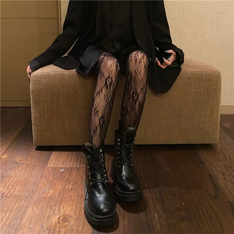 Lolita Tights Retro Rose Vine Mesh Socks Sexy Lace Fishnet Socks Thin Pantyhose Hollowed Out Breathable Elasticity Pantyhose
