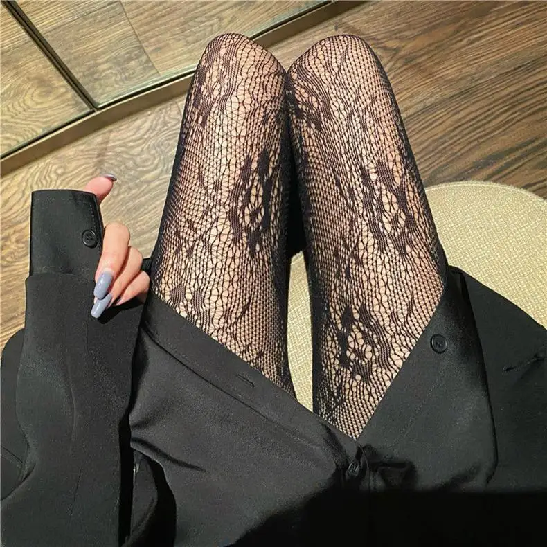 Lolita Tights Retro Rose Vine Mesh Socks Sexy Lace Fishnet Socks Thin Pantyhose Hollowed Out Breathable Elasticity Pantyhose