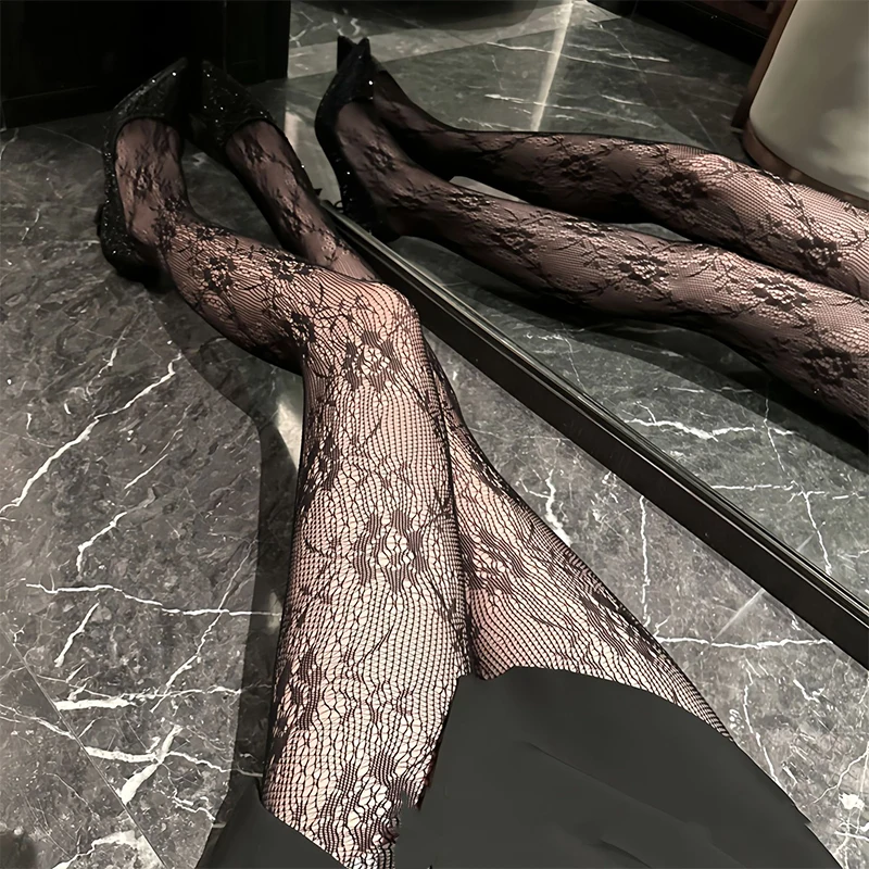 Lolita Tights Retro Rose Vine Mesh Socks Sexy Lace Fishnet Socks Thin Pantyhose Hollowed Out Breathable Elasticity Pantyhose