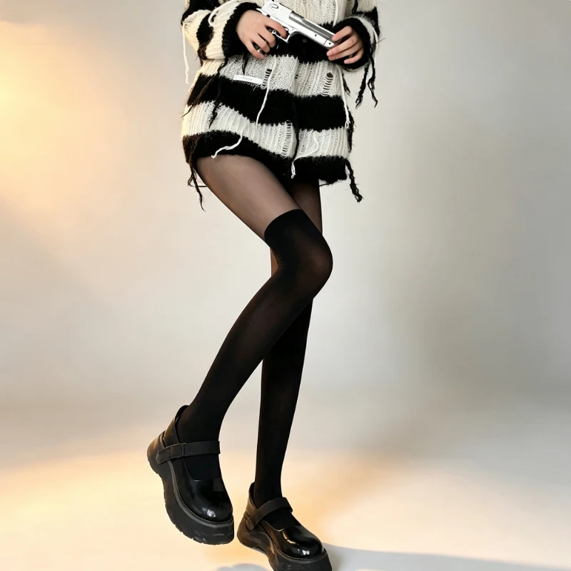 Women Spliced Mock Over‑Knee Pantyhose Comfortable High Elasticity Sexy Smooth Tights Transparent Leggings Ultra Thin Tights