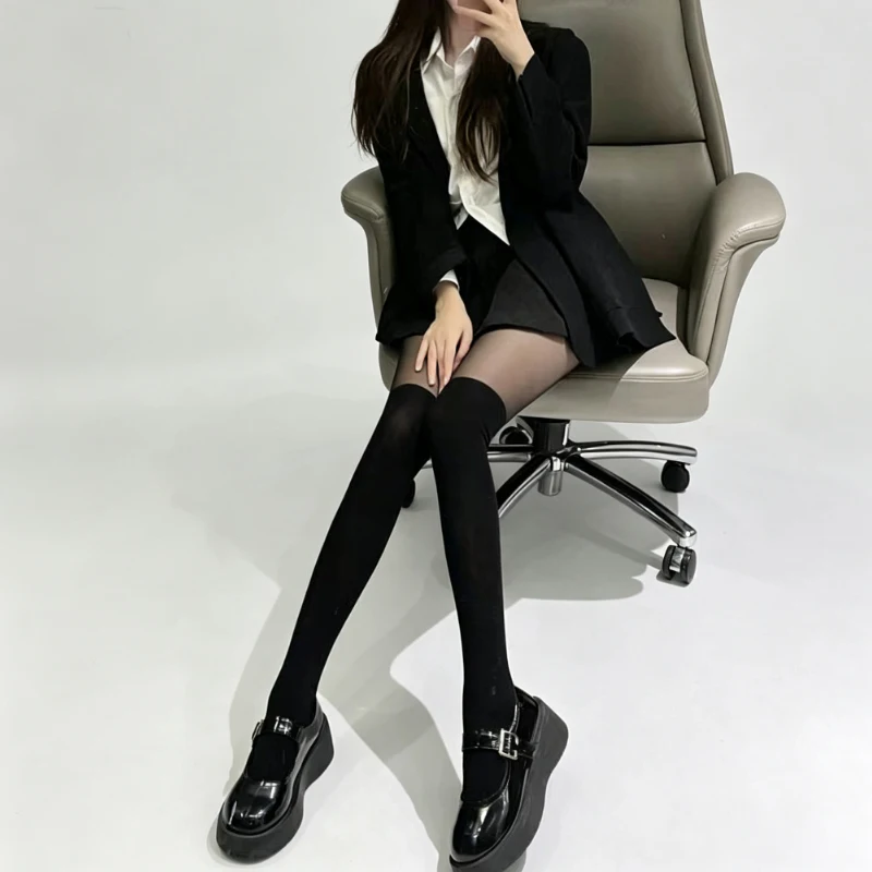 Women Spliced Mock Over‑Knee Pantyhose Comfortable High Elasticity Sexy Smooth Tights Transparent Leggings Ultra Thin Tights