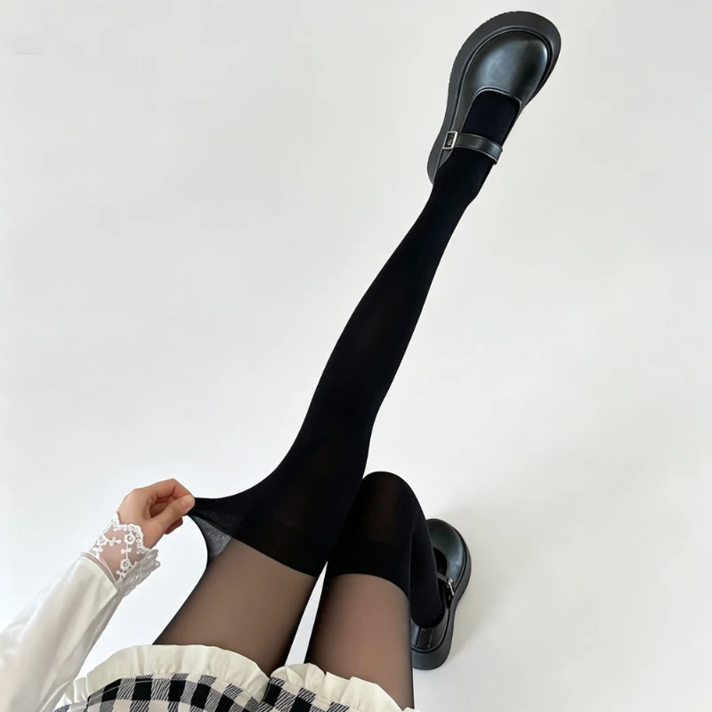 Women Spliced Mock Over‑Knee Pantyhose Comfortable High Elasticity Sexy Smooth Tights Transparent Leggings Ultra Thin Tights