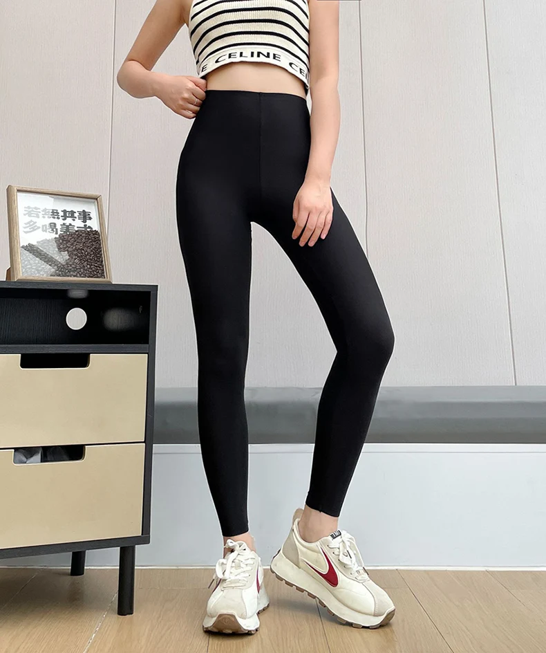 BIVIGAOS Summer Ultra-Thin High Elastic Mask Leggings Women Nude Feeling High Waist Ankle Air Conditioning Tight Leggings