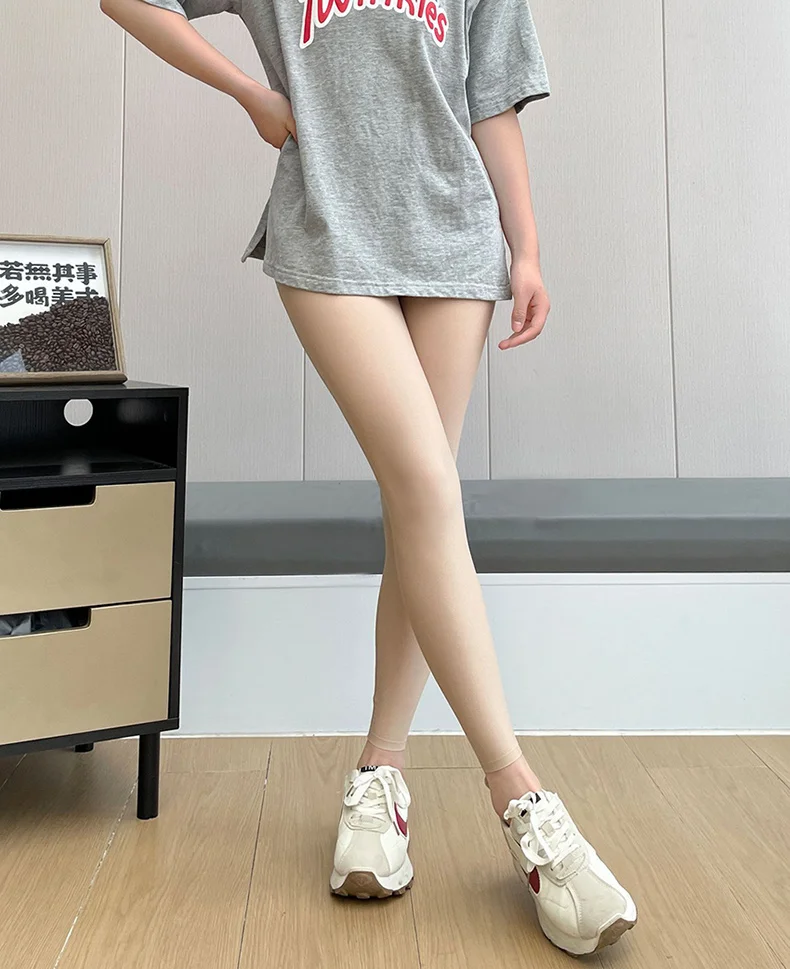BIVIGAOS Summer Ultra-Thin High Elastic Mask Leggings Women Nude Feeling High Waist Ankle Air Conditioning Tight Leggings