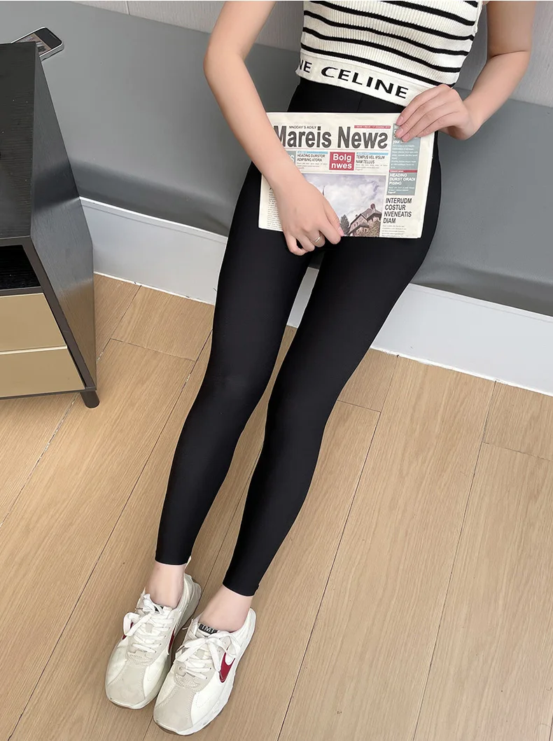 BIVIGAOS Summer Ultra-Thin High Elastic Mask Leggings Women Nude Feeling High Waist Ankle Air Conditioning Tight Leggings