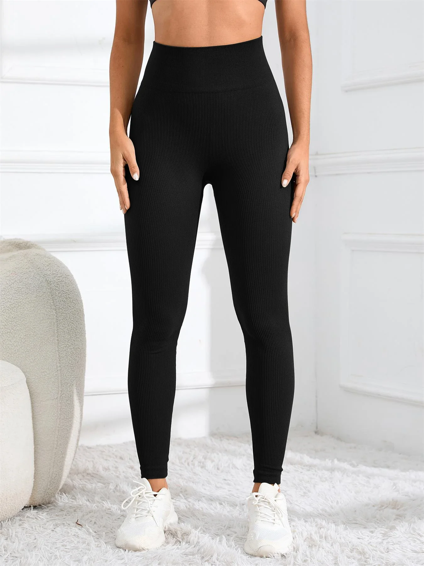 High Waisted Seamless Yoga Leggings Ribbed Sportswear Tights Fitness Apparel for Women Gym and Casual Wear for Fall & Winter