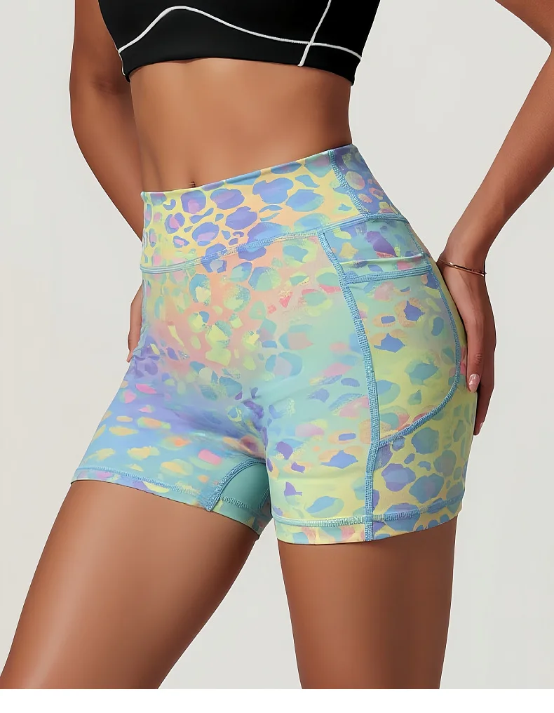 Summer Women's Dopamine Camouflage Leopard Print Shorts Sports Outdoor Riding Pocket Slim Yoga Shorts